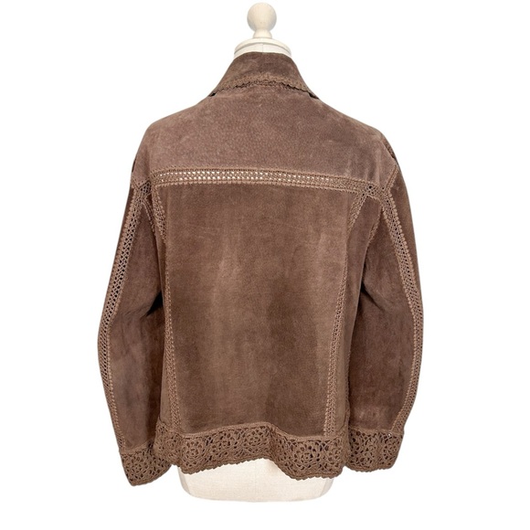 J. Jill Brown Leather & Crochet Button Up Shirt - Picture 2 of 9